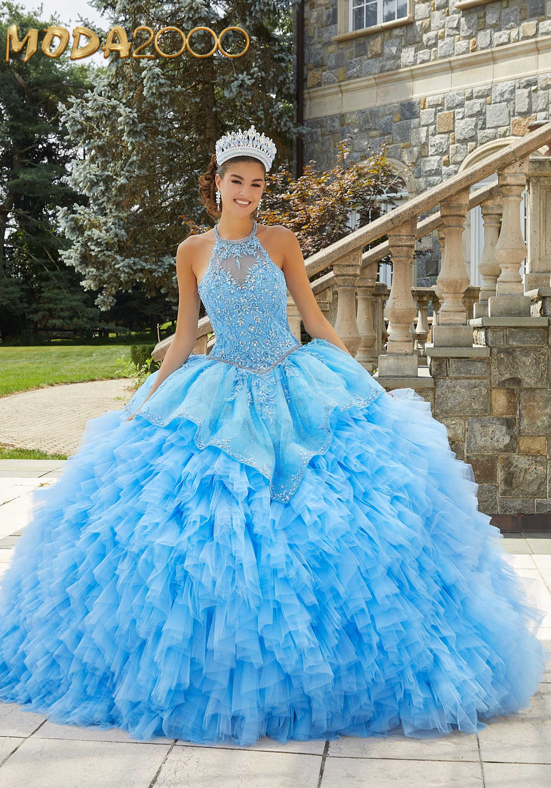 M2K89406 | Glitter Net Halter Neck Quinceañera Dress – Moda