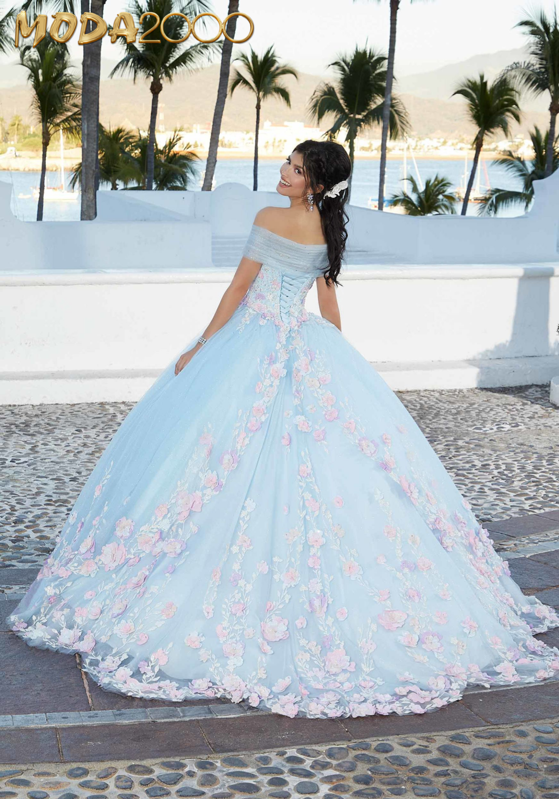 M2K60165 |  Three-Dimensional Floral Sparkle Appliqué Quinceañera Dress