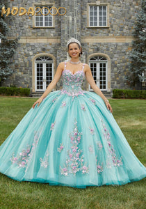 M2K60176 |  Crystal Beaded Contrasting Floral Embroidered Quinceañera Dress