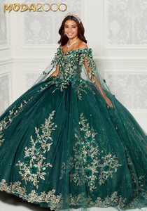 M2K30114 l Three-dimensional Floral Patterned Quinceañera Dress with Cape