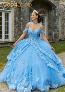 M2K89414 | Metallic Embroidered Quinceañera Dress with Three-Dimensional Butterflies
