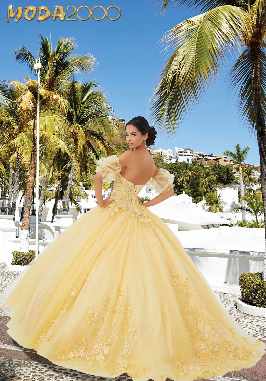 M2K89354 |   Sparkle Lace Quinceañera Dress with Tie Bow Sleeves