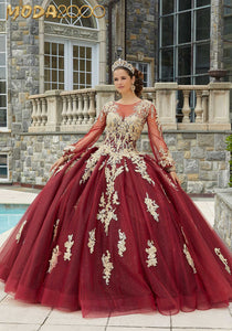 M2K34086 |  Crystal Beaded Lace Quinceañera Dress with Keyhole Back