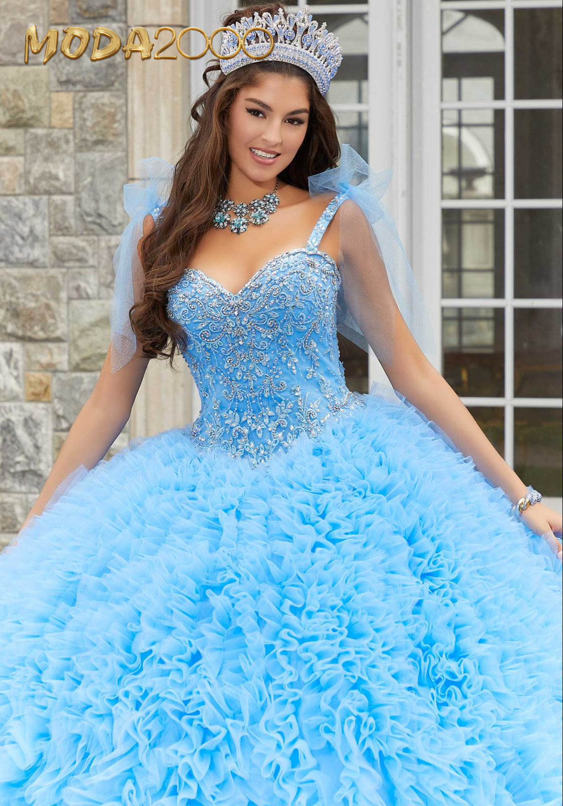 M2K89410 | Crystal Beaded Ruffled Quinceañera Dress