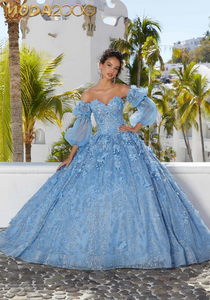 M2K89358 |   Floral Patterned Glitter Net Quinceañera Dress