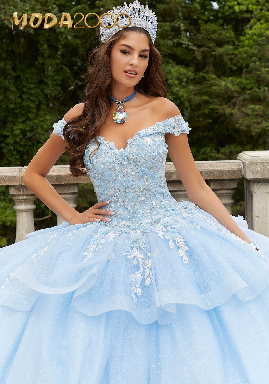 M2K89409 | Three-Dimensional Floral Quinceañera Dress with Flounced Overskirt