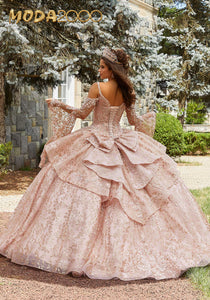M2K89416 | Rhinestone and Crystal Beaded Patterned Glitter Quinceañera Dress