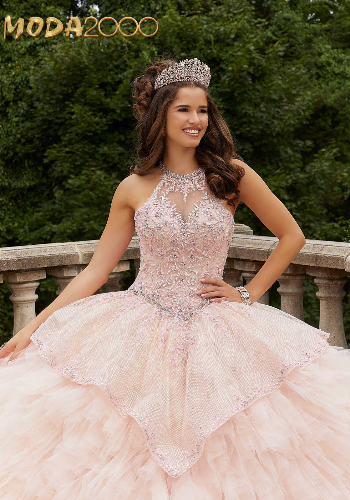 M2K89406 | Glitter Net Halter Neck Quinceañera Dress