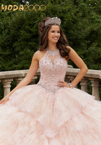 M2K89406 | Glitter Net Halter Neck Quinceañera Dress