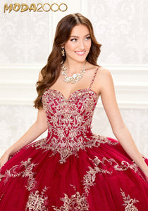 M2K30086 l Princesa Quinceanera Dress with Embroidered Lace and Stone Accents and Matching Cape