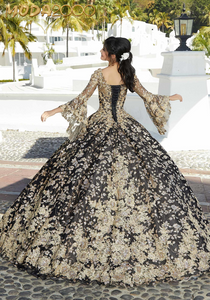 M2K34075 | Floral Patterned Sequin Glitter Tulle Quinceañera Dress