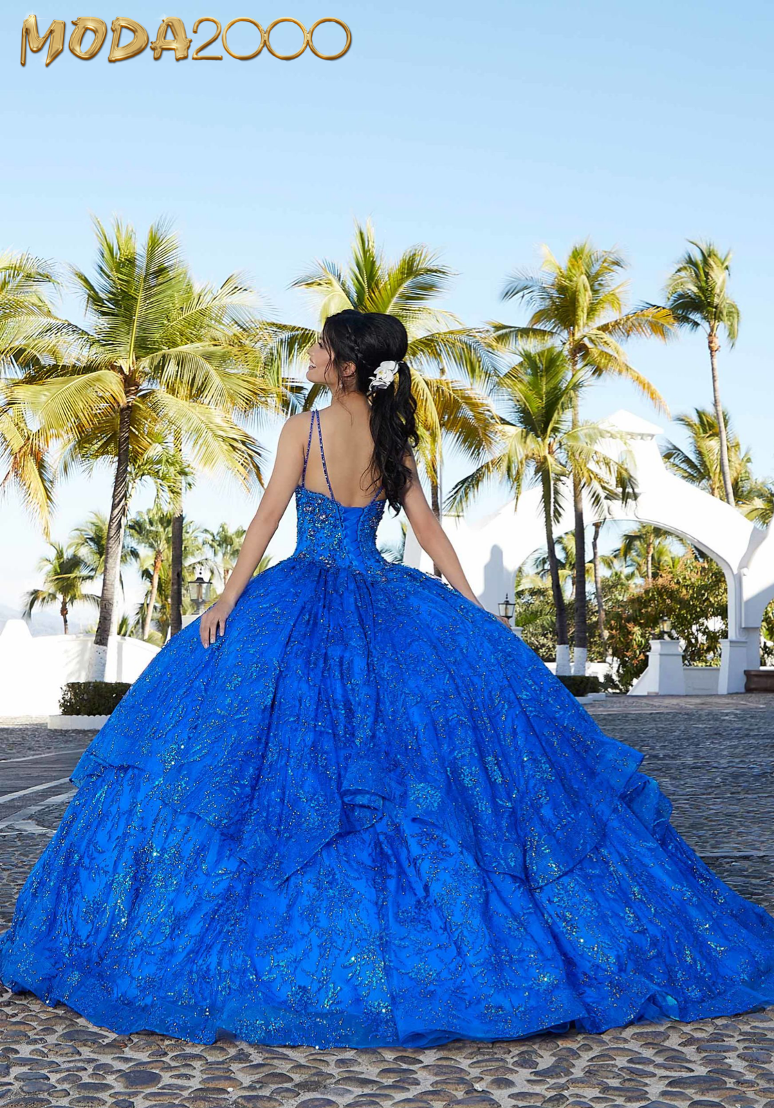 M2K60163 | Crystal Beaded Embroidered Flounced Quinceañera Dress