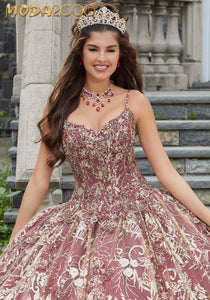 M2K34085 |  Metallic Lace and Patterned Glitter Quinceañera Dress