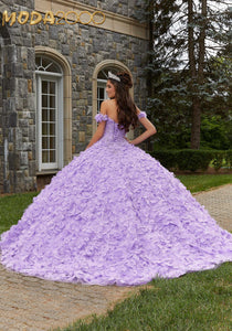 M2K89403 | Crystal Beaded Lace Quinceañera Dress with Floral Skirt