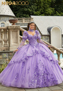 M2K60172 | Sparkle Tulle Quinceañera Dress with Long Pouf Sleeves