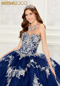 M2K30086 l Princesa Quinceanera Dress with Embroidered Lace and Stone Accents and Matching Cape