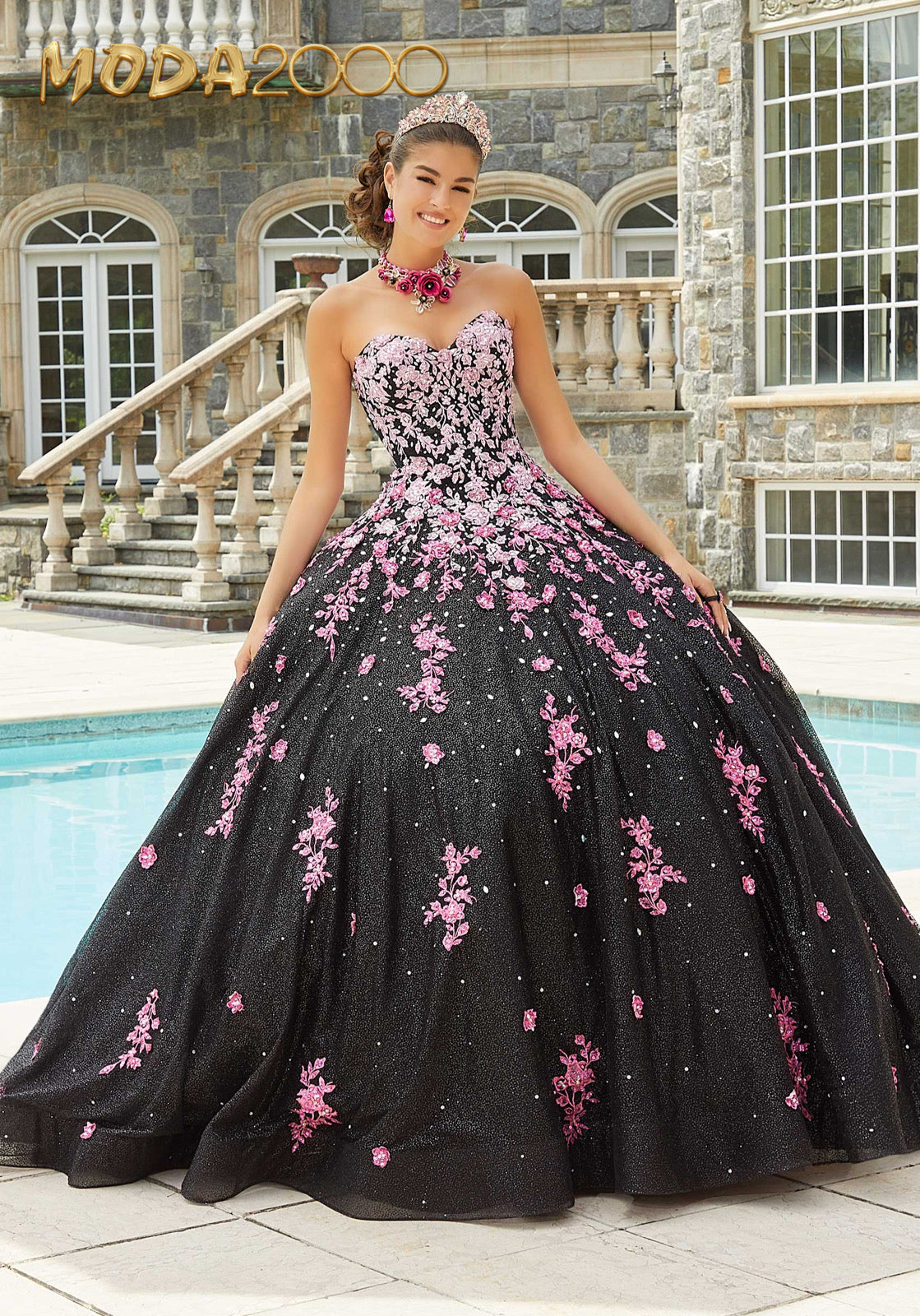 M2K89415 | Contrasting Ombre Embroidered Quinceañera Dress – Moda 2000 LLC