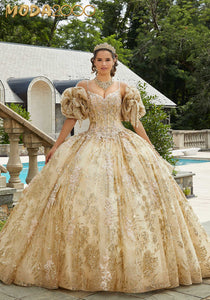 M2K34085 |  Metallic Lace and Patterned Glitter Quinceañera Dress