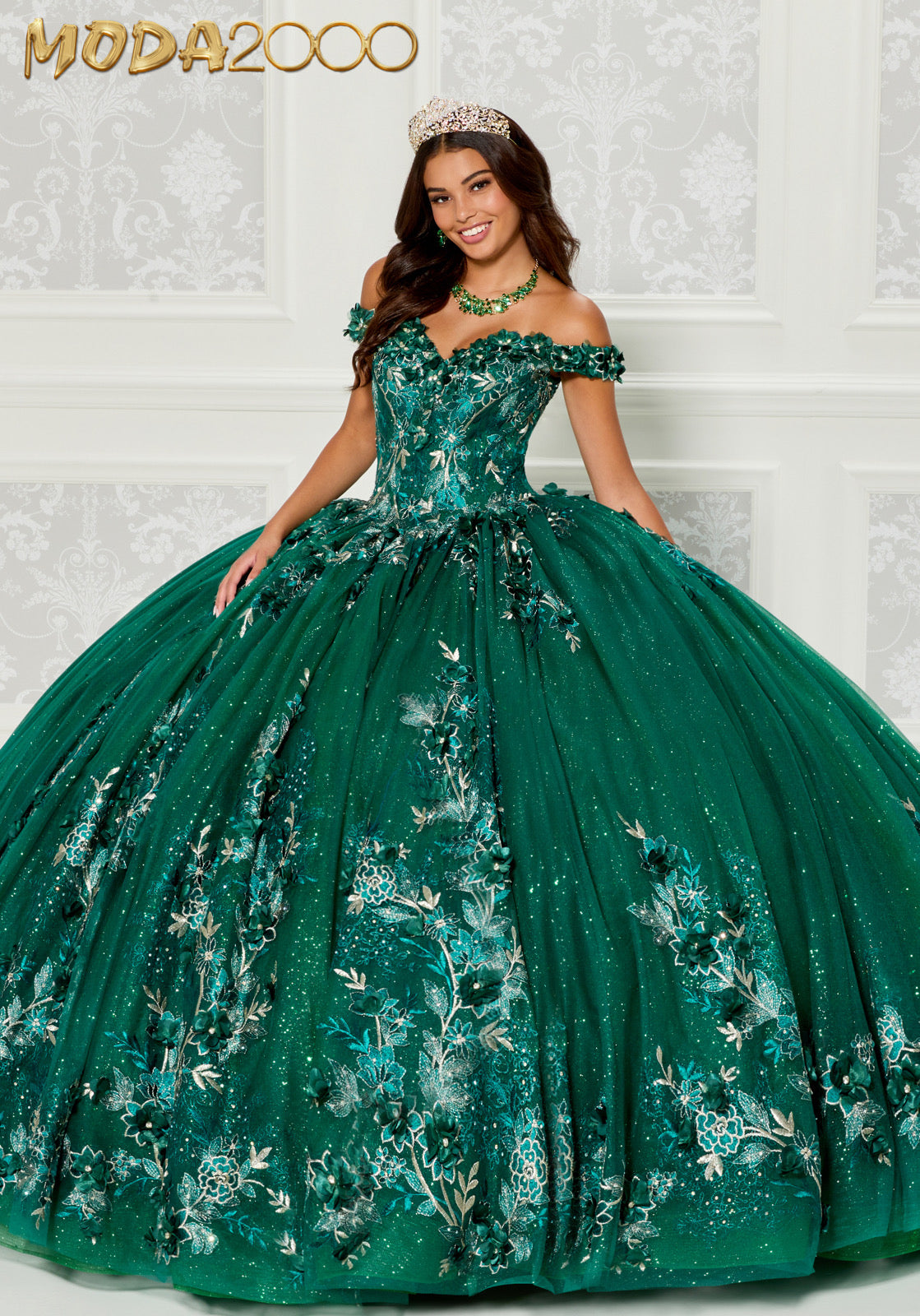 M2K12263 l Off-the-shoulder Princesa Dress With Three-dimensional Flowers