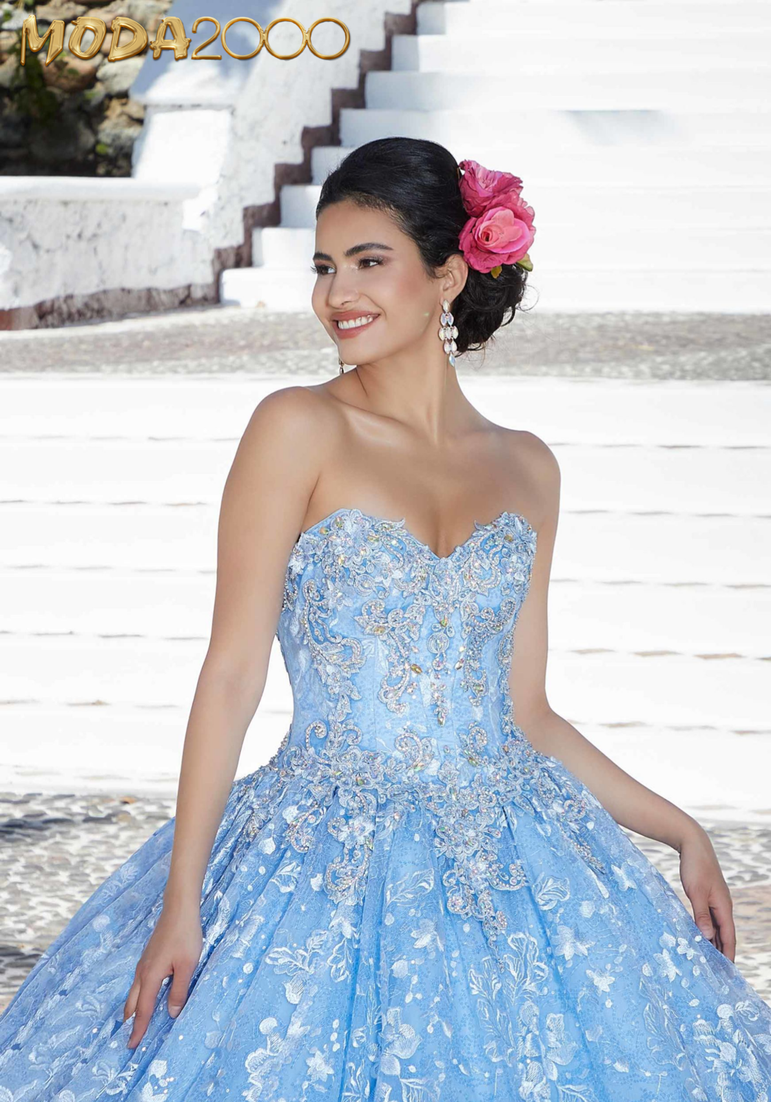 M2K89366 |  Allover Sequin Embroidered Quinceañera Dress with Three-Dimensional Floral Embroidery