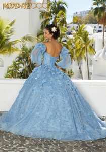 M2K89358 |   Floral Patterned Glitter Net Quinceañera Dress