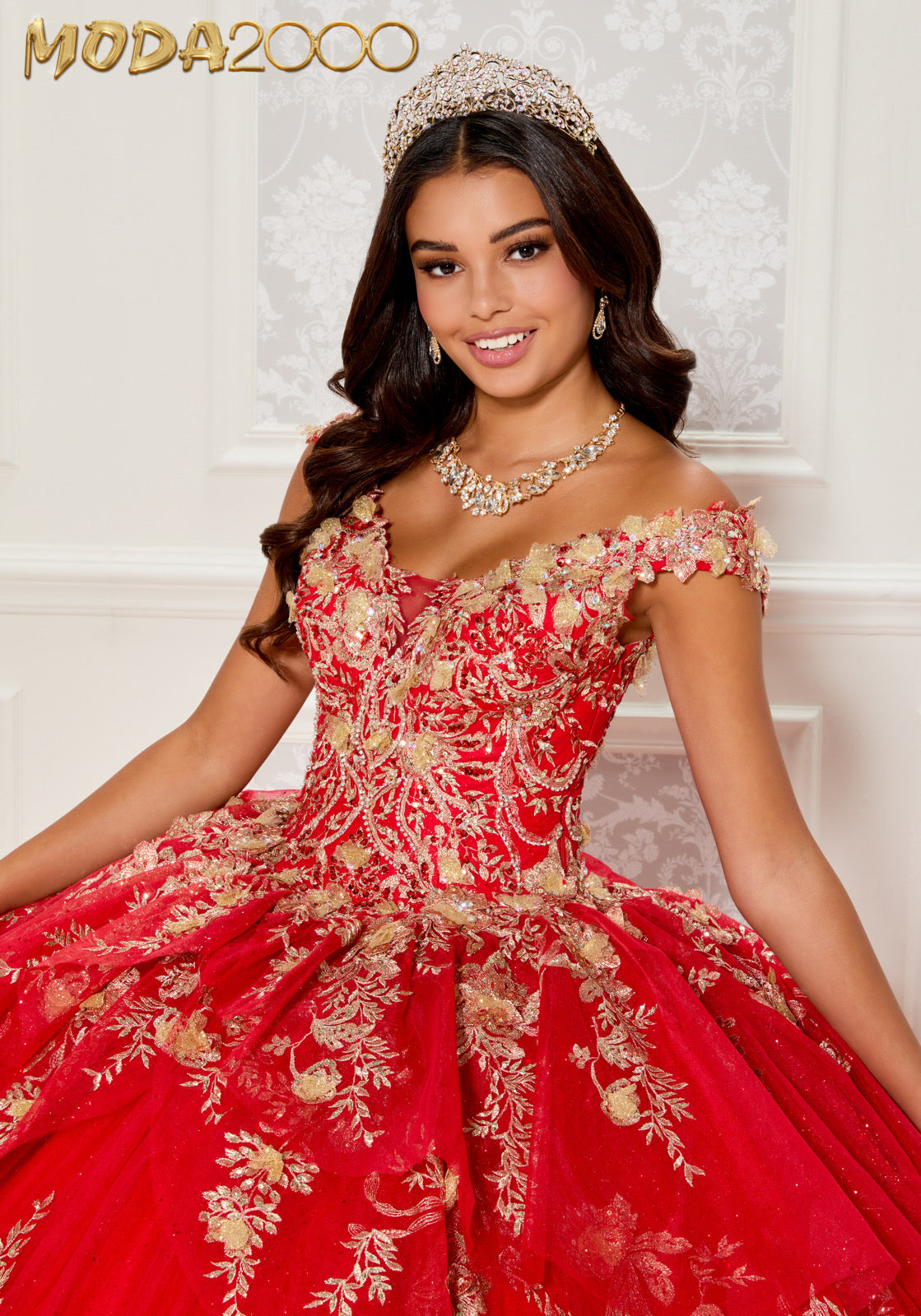 M2K30119 l Glitter Tulle Quinceañera Dress with Three-Dimensional Appliqués