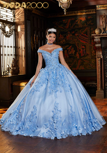 M2K60006 | Crystal Beaded Lace Appliqués on Tulle Ball Gown Quinceañera Dress