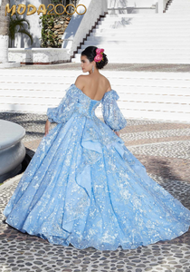 M2K89366 |  Allover Sequin Embroidered Quinceañera Dress with Three-Dimensional Floral Embroidery