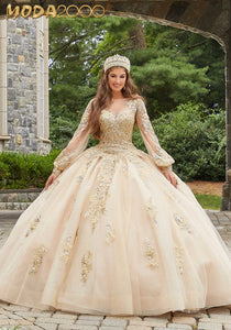 M2K34086 |  Crystal Beaded Lace Quinceañera Dress with Keyhole Back