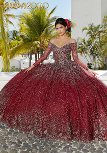 M2K89355 Patterned Glitter Net Quincenera Dress Moda 2000 LLC