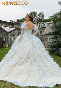 M2K34082 |  Floral Glitter and Feather Quinceañera Dress