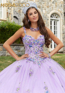 M2K60176 |  Crystal Beaded Contrasting Floral Embroidered Quinceañera Dress