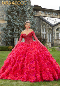 M2K34081 |  Three-Dimensional Floral Lace Quinceañera Dress with Floral Skirt
