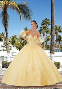 M2K89354 |   Sparkle Lace Quinceañera Dress with Tie Bow Sleeves