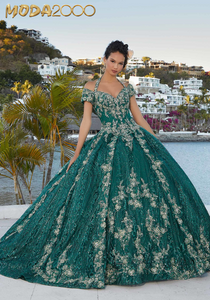 M2K89351 |    Patterned Sparkle Tulle Quinceañera Dress
