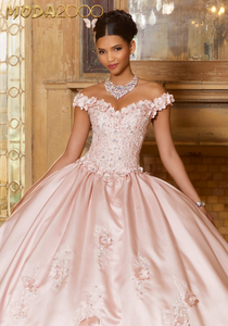 M2K60153 | Diamanti Satin Quinceañera Dress with Three-Dimensional Flowers