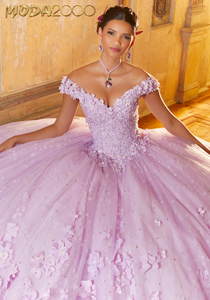 M2K34063 | Floral Patterned Glitter Quinceañera Dress