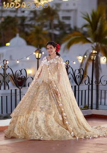 M2K60163 | Crystal Beaded Embroidered Flounced Quinceañera Dress