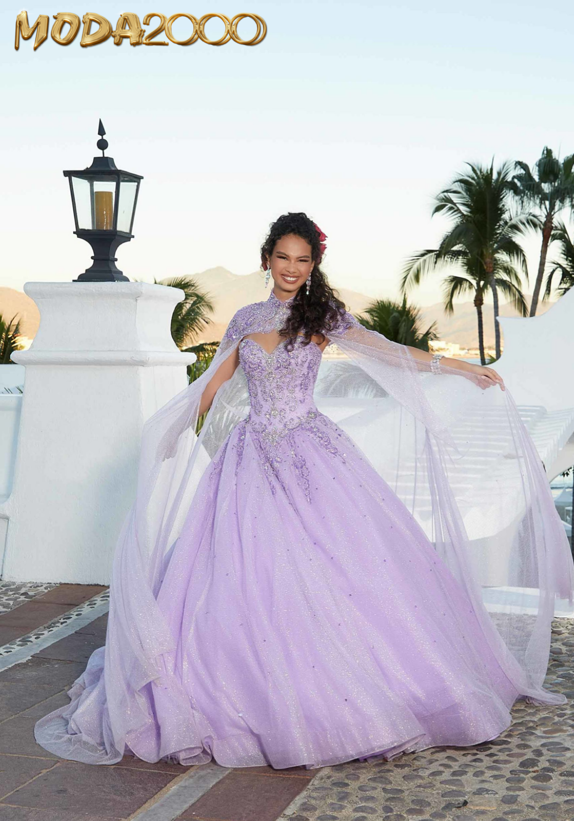 M2K60166 | Glitter Embroidered Glitter Tulle Quinceañera Dress