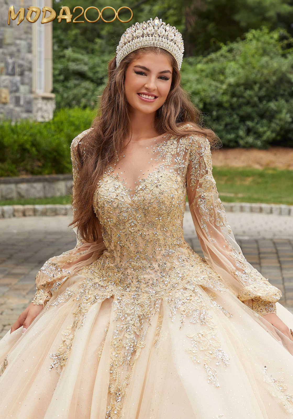 M2K34086 |  Crystal Beaded Lace Quinceañera Dress with Keyhole Back