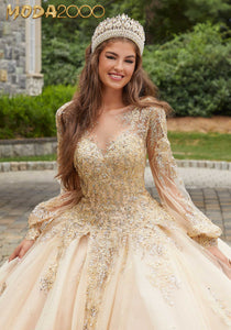 M2K34086 |  Crystal Beaded Lace Quinceañera Dress with Keyhole Back