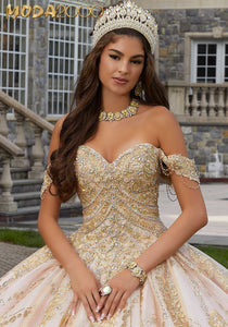 M2K34083 |  Patterned Glitter Quinceañera Dress with Chandelier Beading