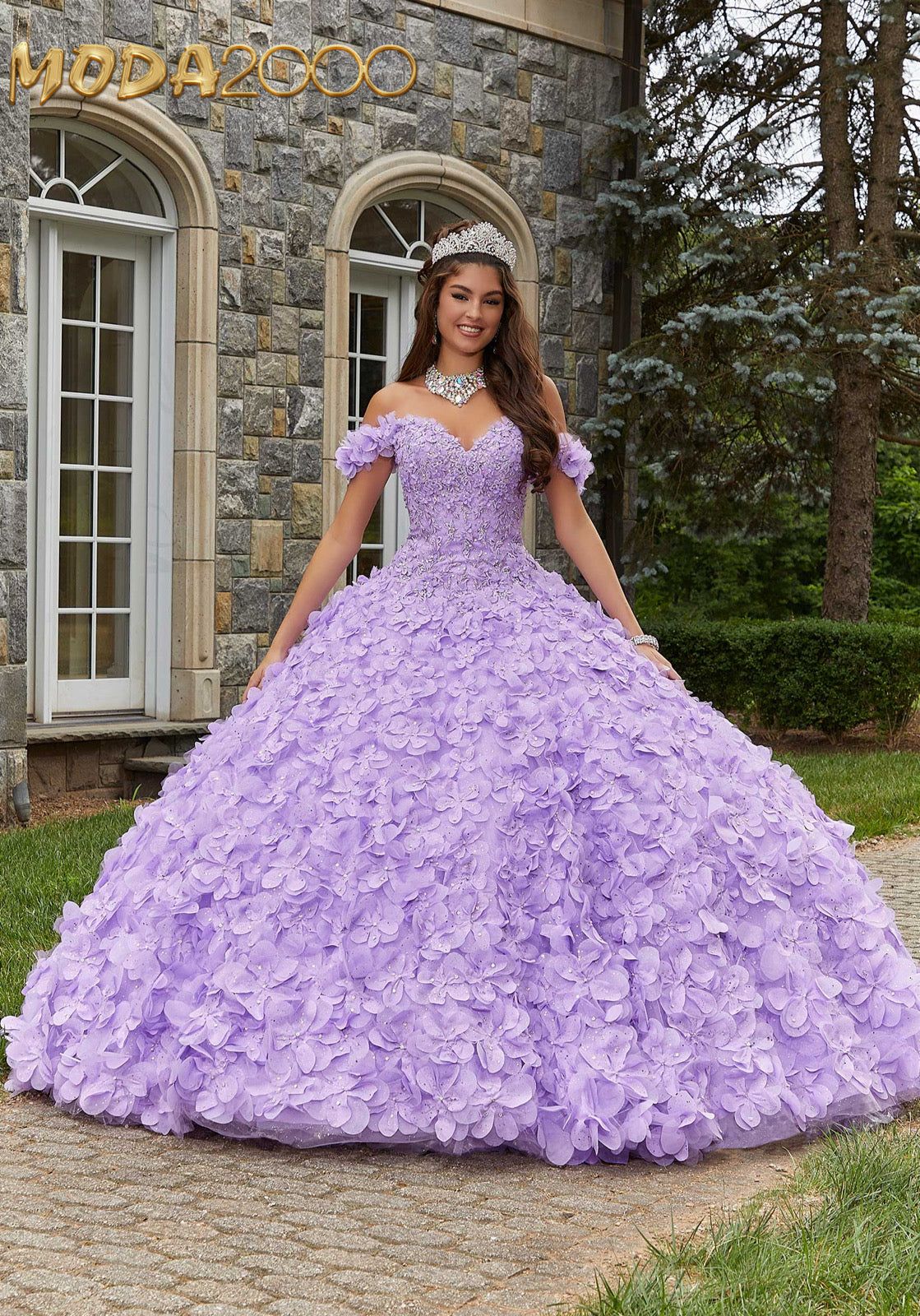 M2K89403 | Crystal Beaded Lace Quinceañera Dress with Floral