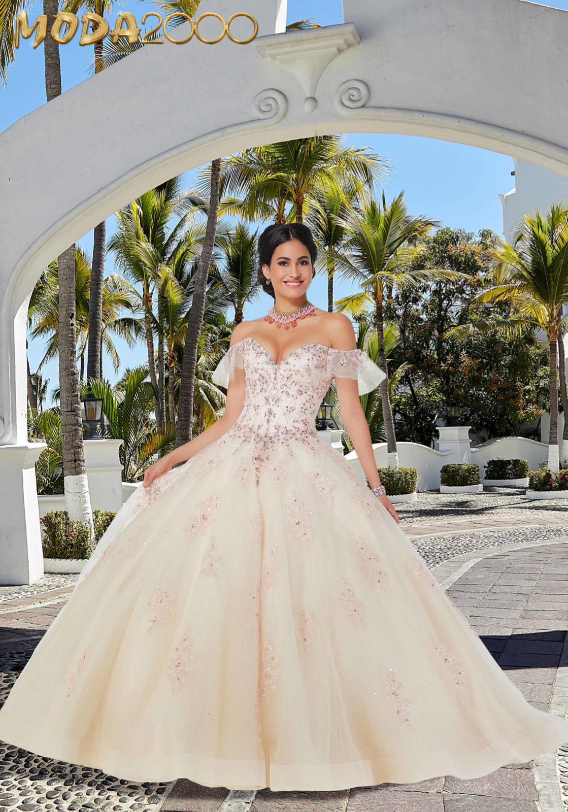 M2K89365 |  Contrasting Beaded and Embroidered Quinceañera Dress