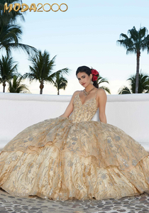 M2K60163 | Crystal Beaded Embroidered Flounced Quinceañera Dress