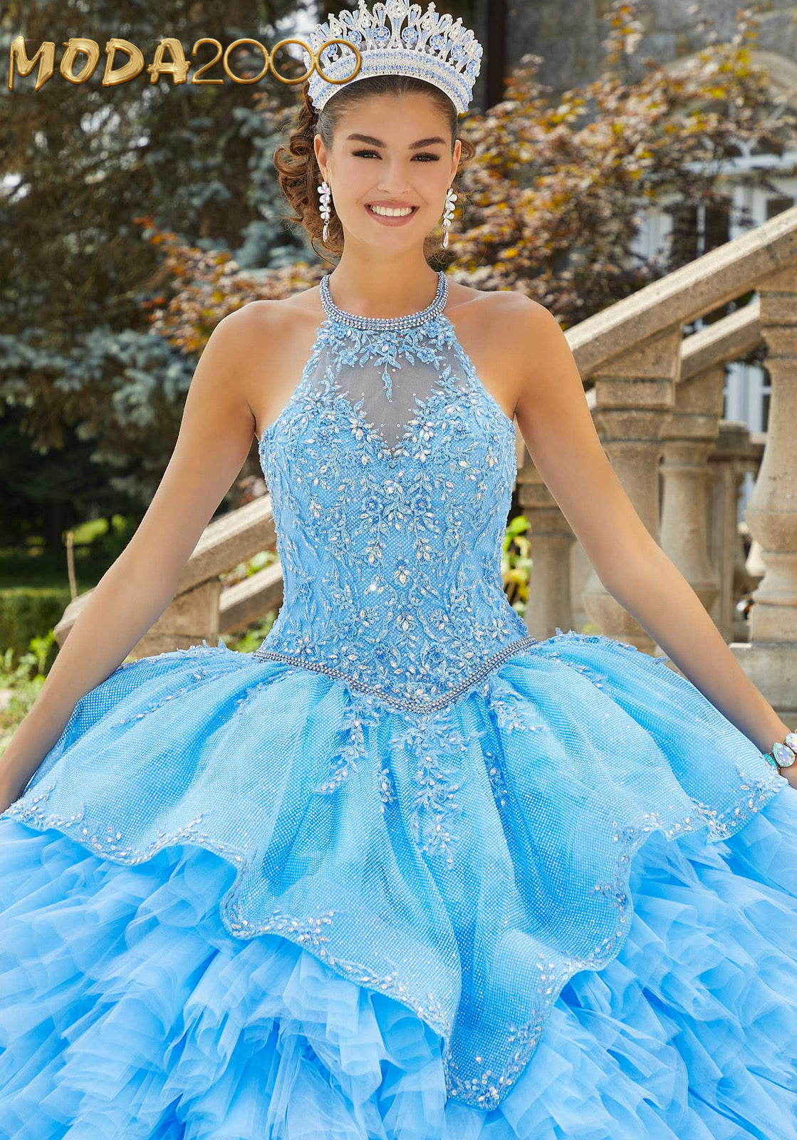 M2K89406 | Glitter Net Halter Neck Quinceañera Dress