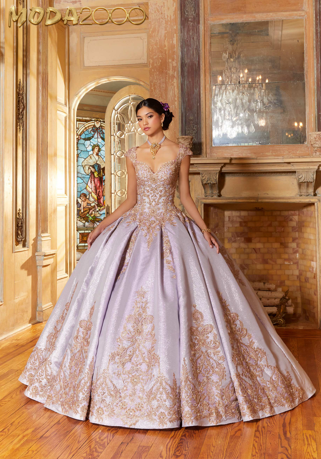 M2K34062 | Embroidered Medallion Satin Quinceañera Dress