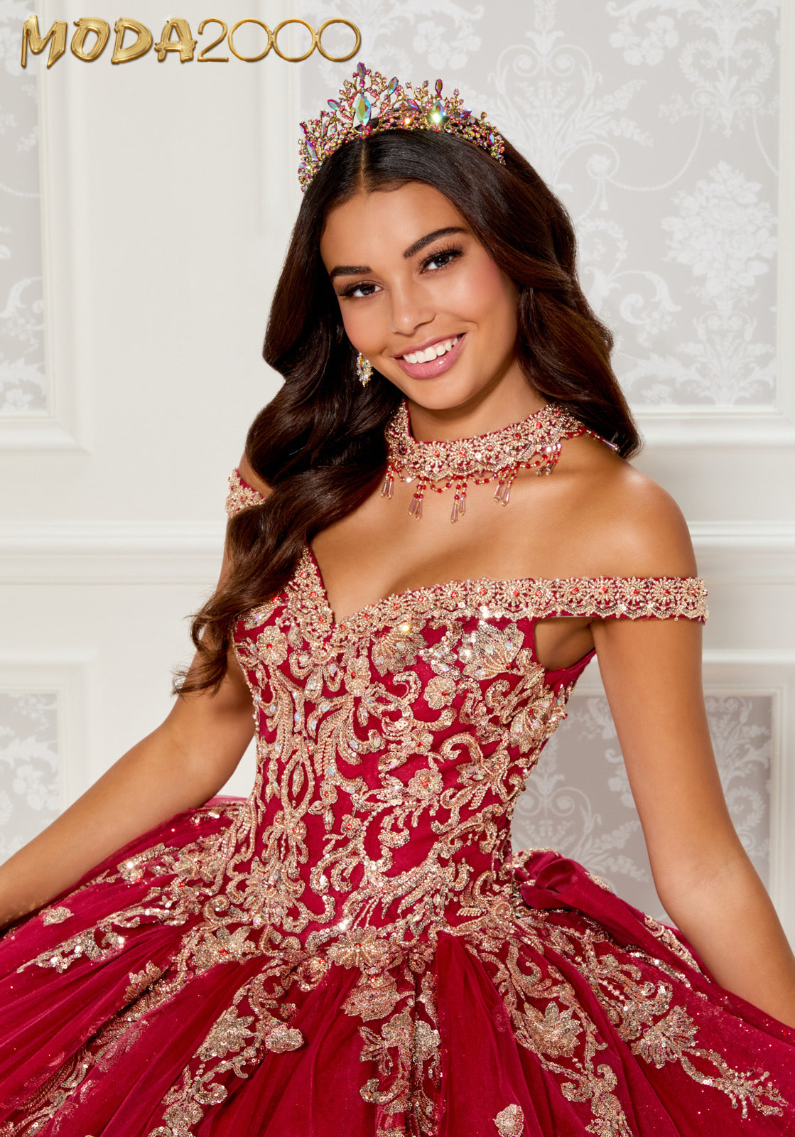 M2K30112 l Metallic Embroidered Glitter Tulle Quinceañera Dress